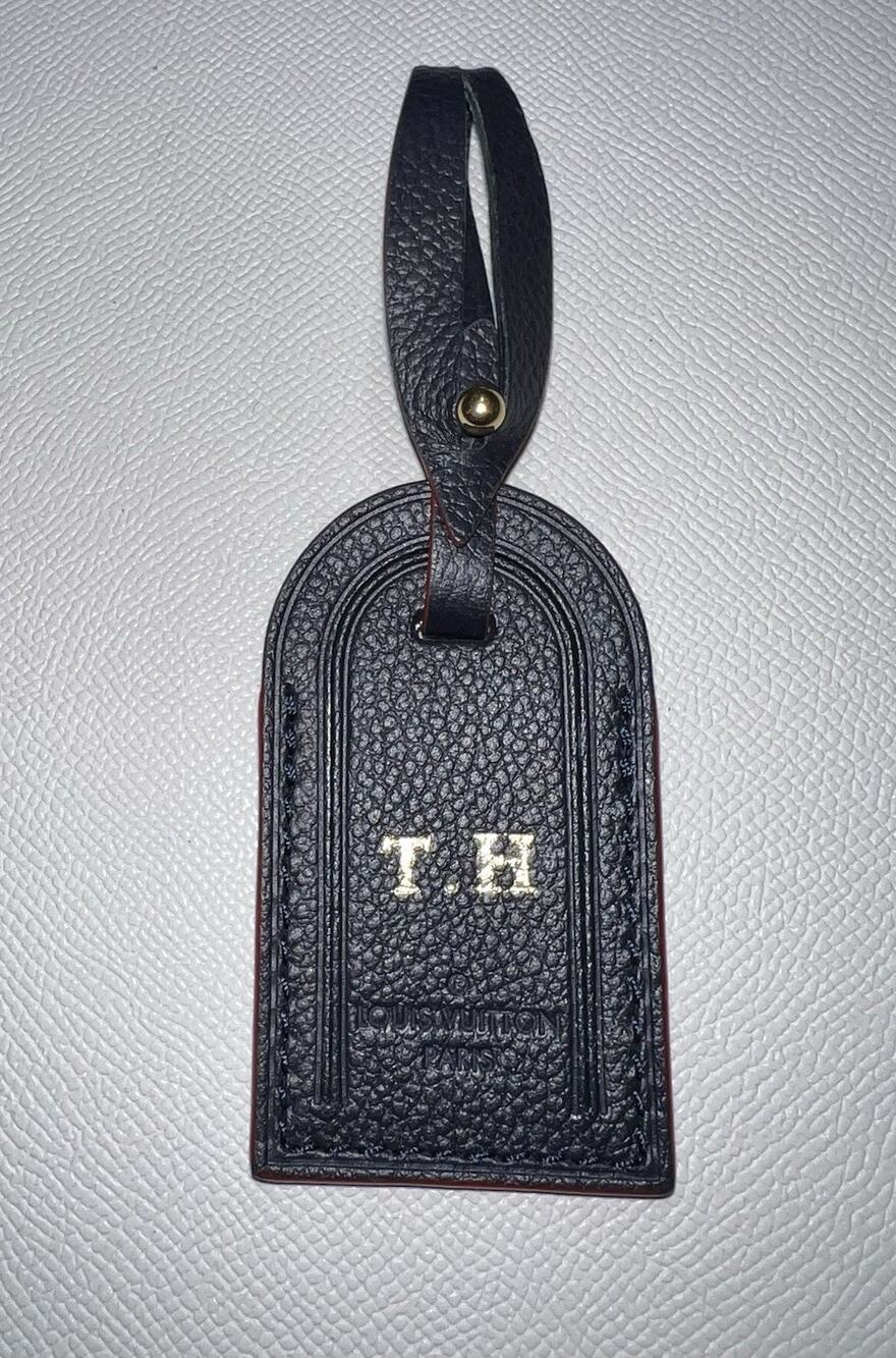 Louis Vuitton Paris Name Tag Black Grained Leather w/ TH Gold-tone SE